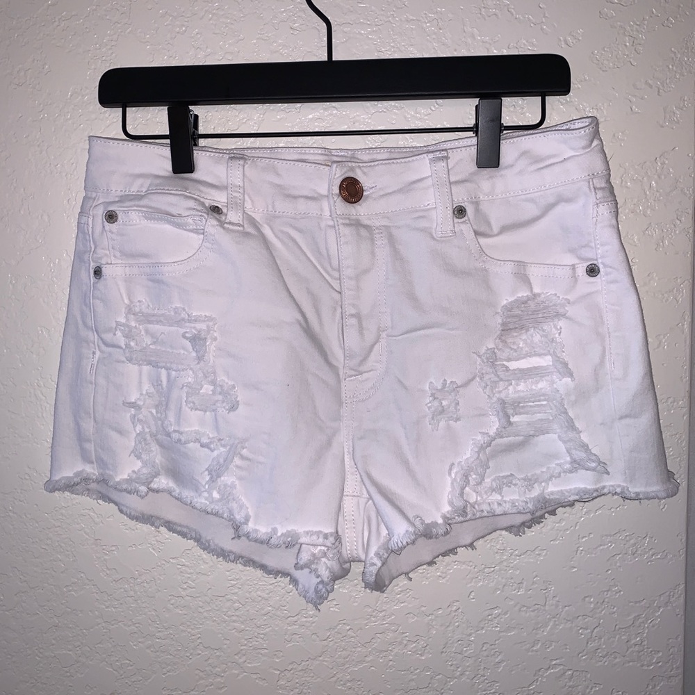 American Eagle white denim distressed shorts